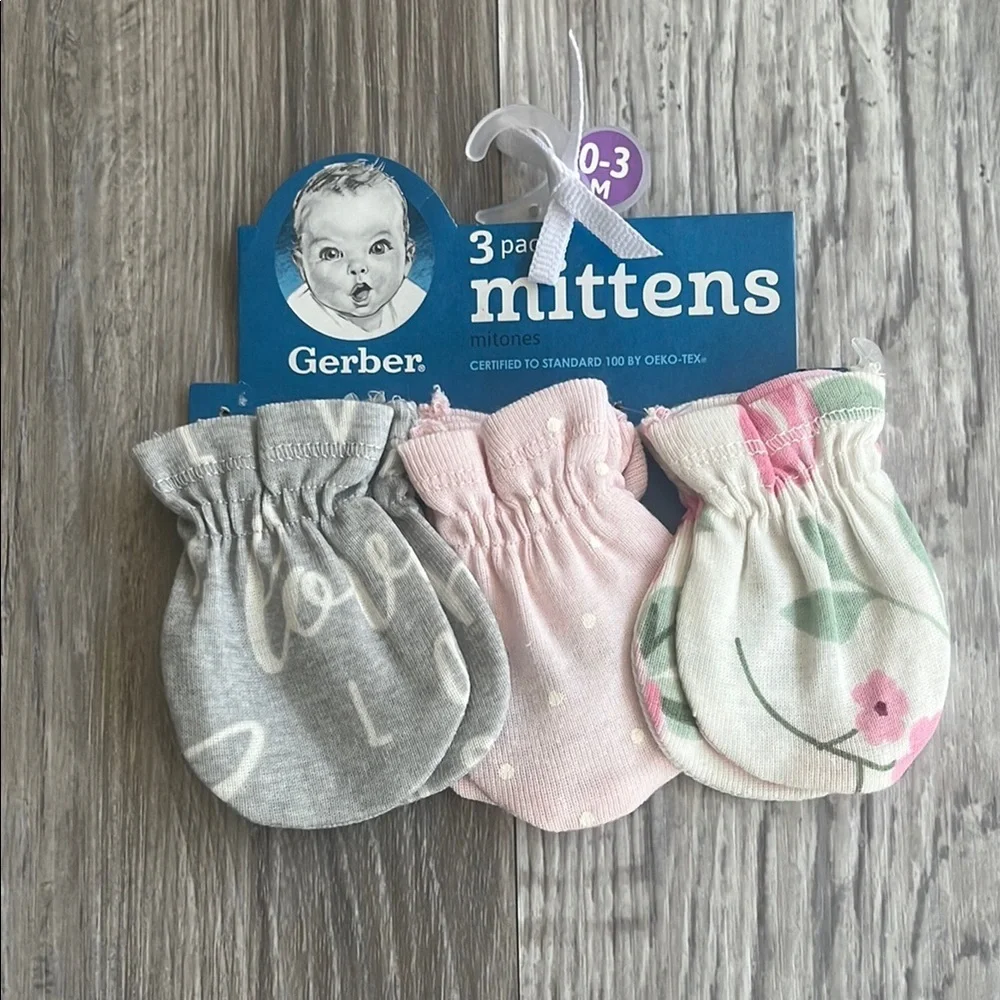 Gerber Baby Mittens - Gray, Pink, and White